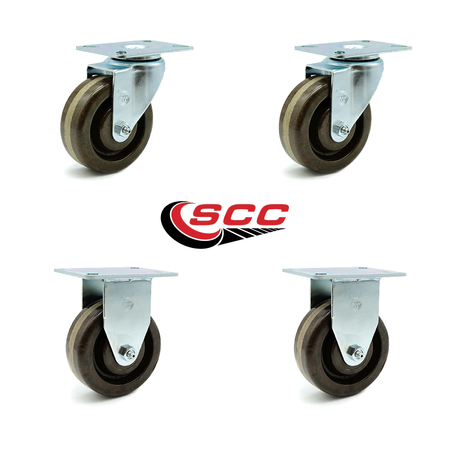 Service Caster SCC 4” X 1.5" High Temp Phenolic Wheel Caster - 2 Swivel/2 Rigid, 4PK SCC-20S415-PHSHT-TP2-2-R415-2